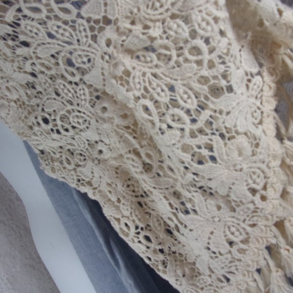 Blue Tunic Dress Cover-up Tunic Ivory Crochet Trim Leisurewear NWOT - Picture 3 of 4